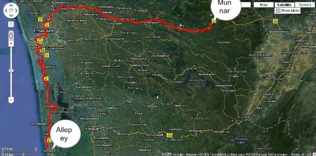 Map Of Kerala With Distance. Distance covered: 175Kms