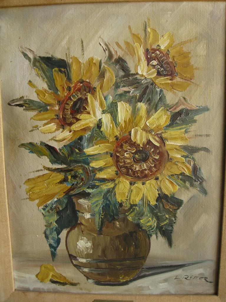 2 Vintage 50's Oil Paintings Still Life Sunflowers Flowers Austrian Leo