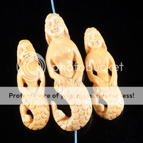 s69255 Carved ox bone mermaid pendant beads set  