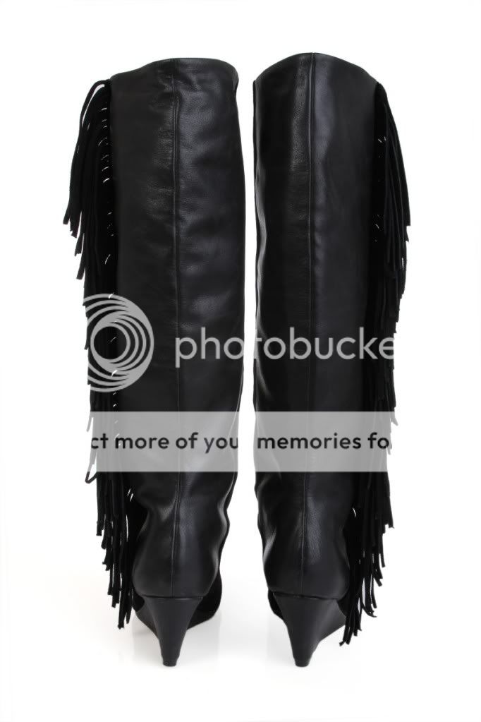 ANNA XI JAR OF HEARTS KNEE HIGH FRINGE BOOTS LEATHER AND SUEDE BLACK 